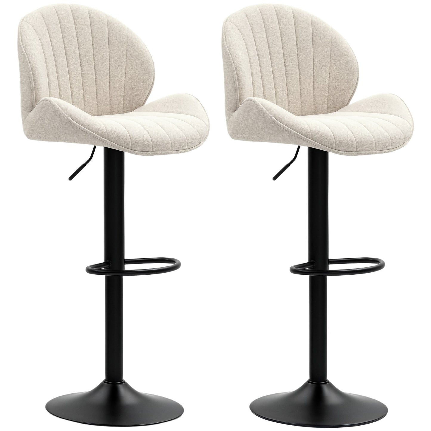 Adjustable Shell Bar Stools, Set of 2, Beige Steel Frame