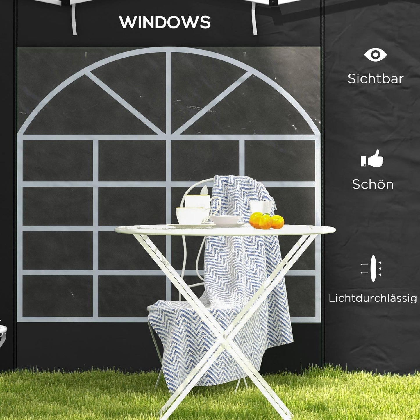 Black waterproof pavilion side panels - 3x3/3x6 m, wind protection