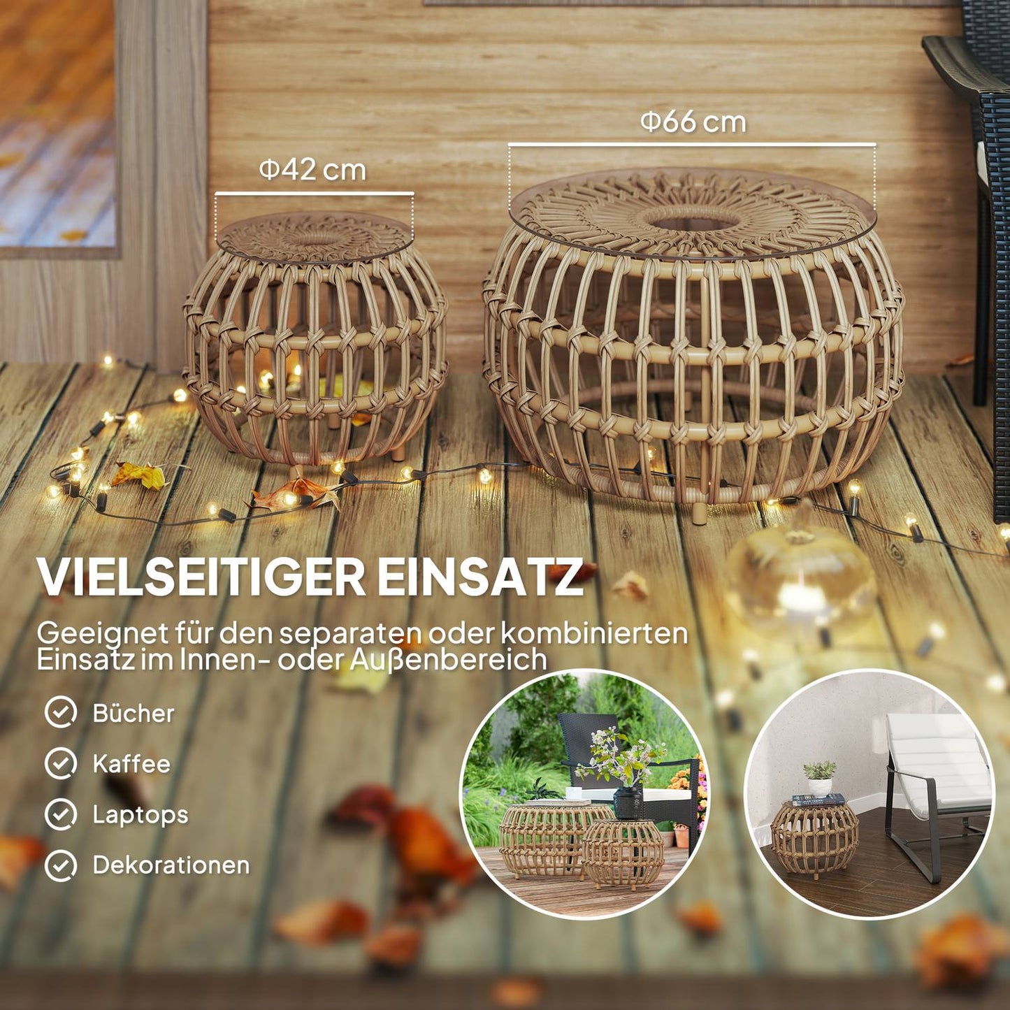 Garden table in polyrattan, round, weatherproof