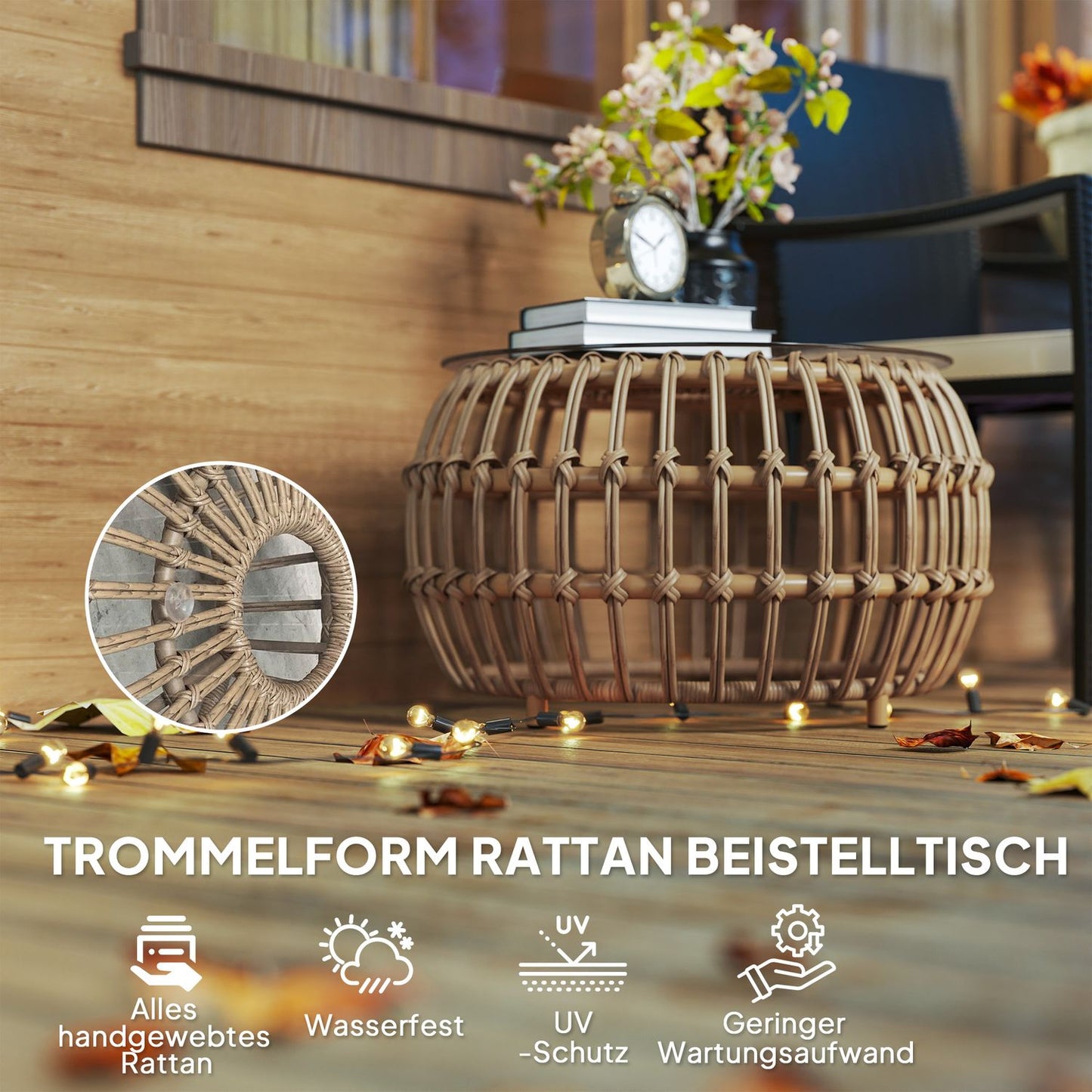 Garden table in polyrattan, round, weatherproof
