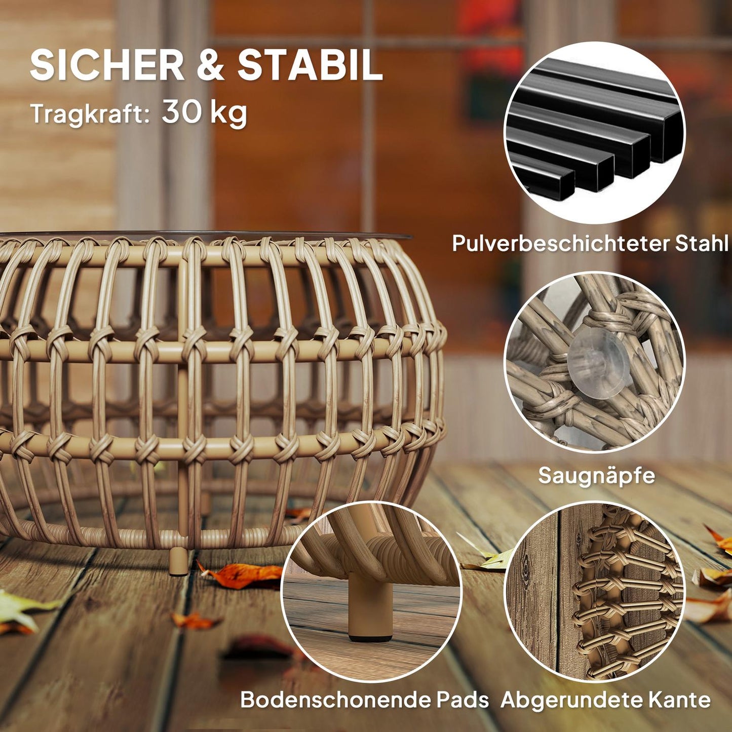 Garden table in polyrattan, round, weatherproof