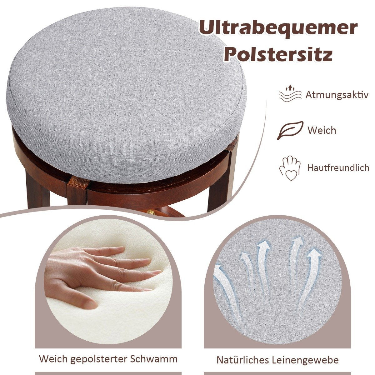 Set of 2 stools in counter height 66 cm high swivel bar stools 42 x 42 x 66 cm gray and brown