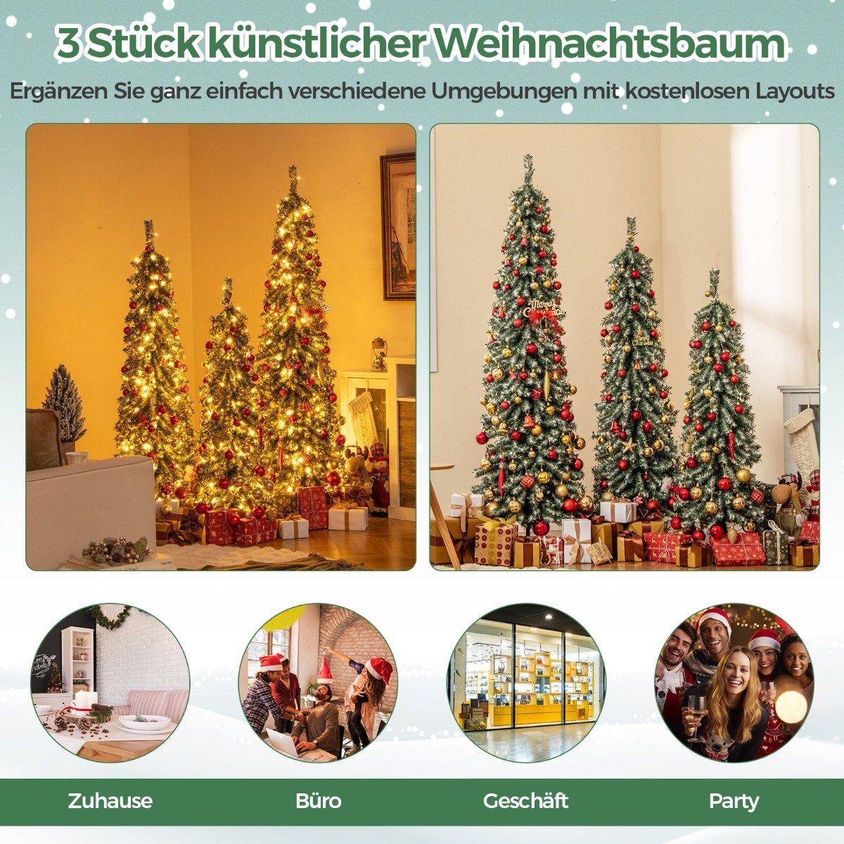 Set of 3 Artificial Pencil Christmas Trees 120+150+180 cm Christmas Tree for Home Office