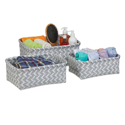 Set of 3 Plastic Wicker Storage Baskets