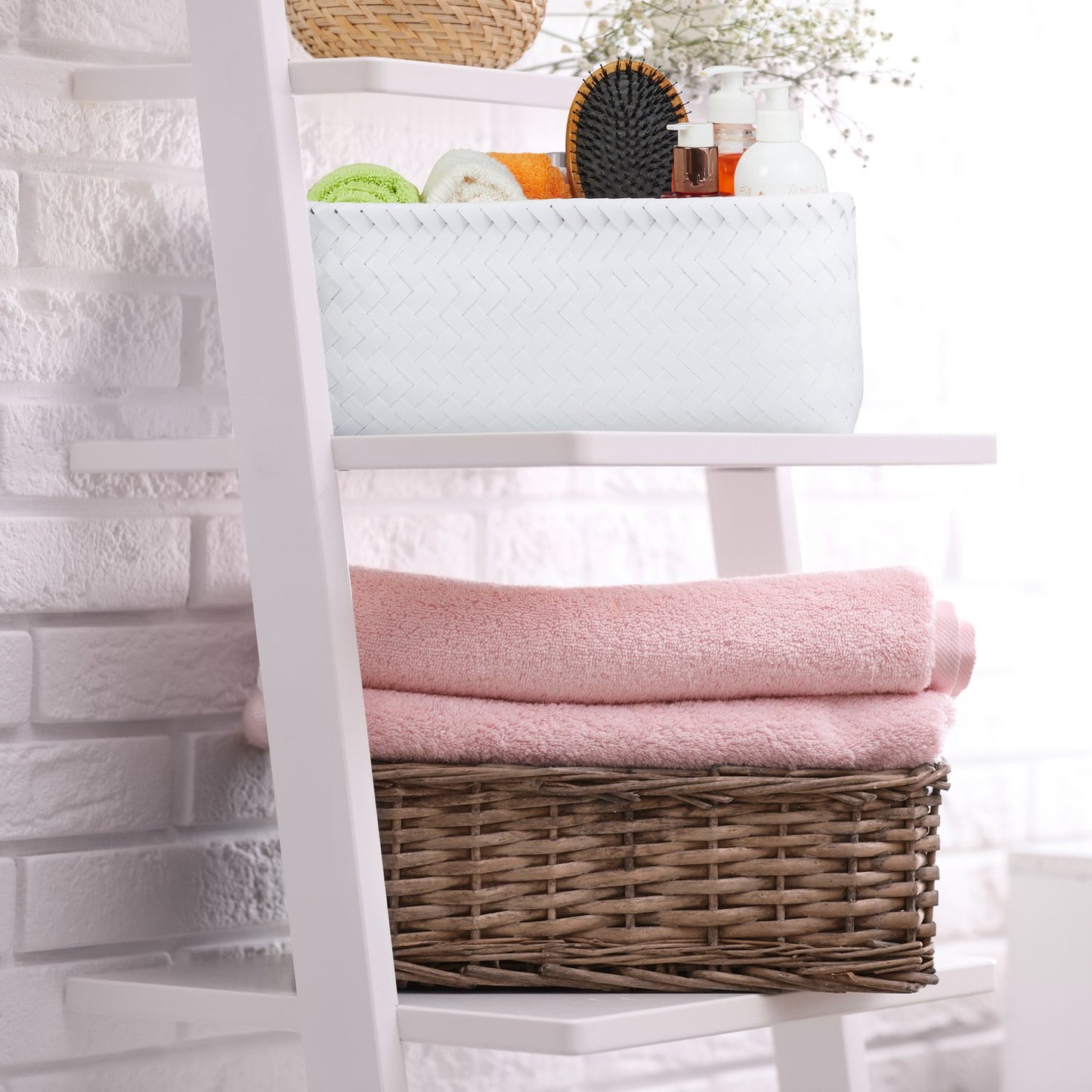 Set of 3 Plastic Wicker Storage Baskets