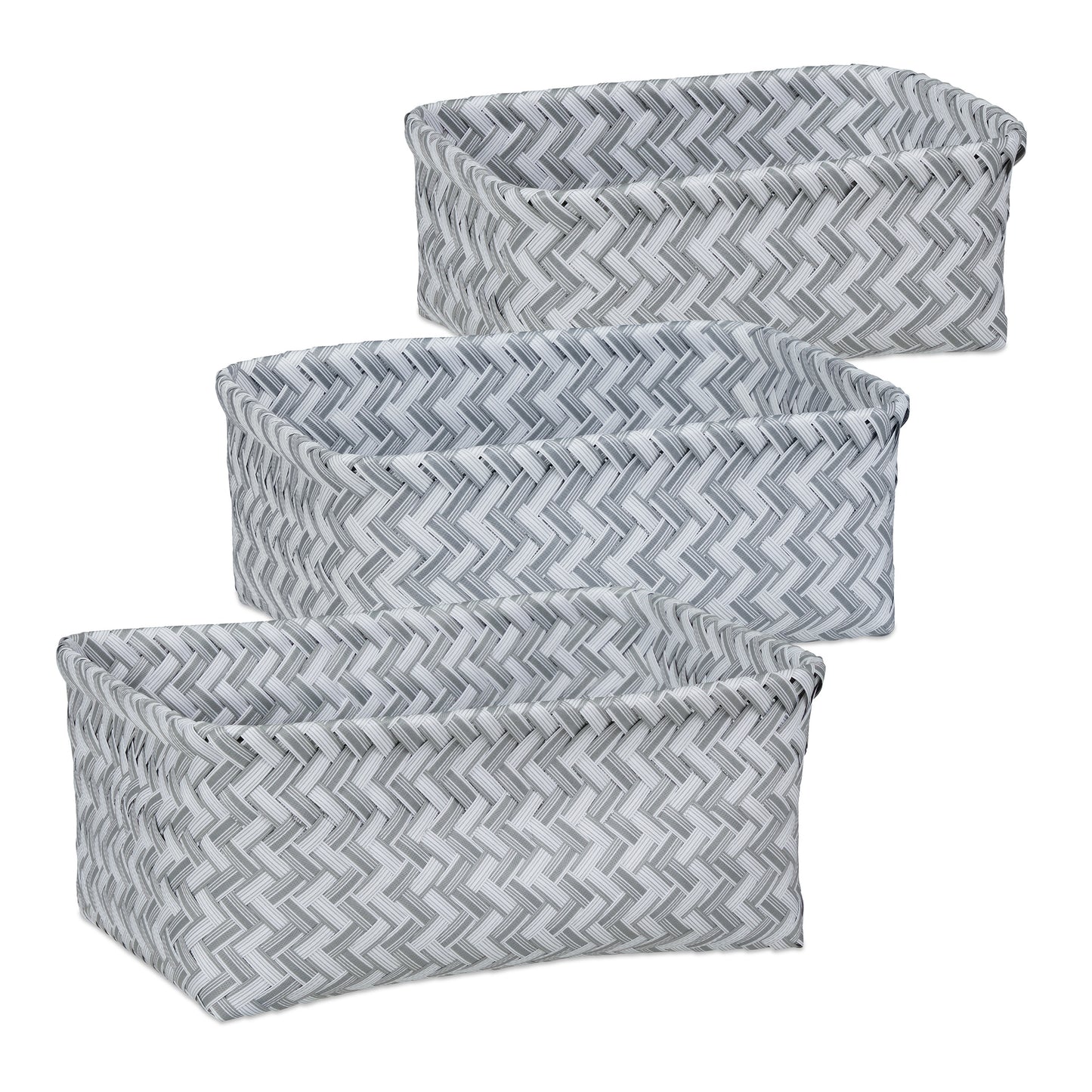 Set of 3 Plastic Wicker Storage Baskets