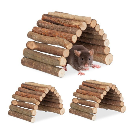 Set of 3 Rodent Bridge Wood 10 x 22 cm