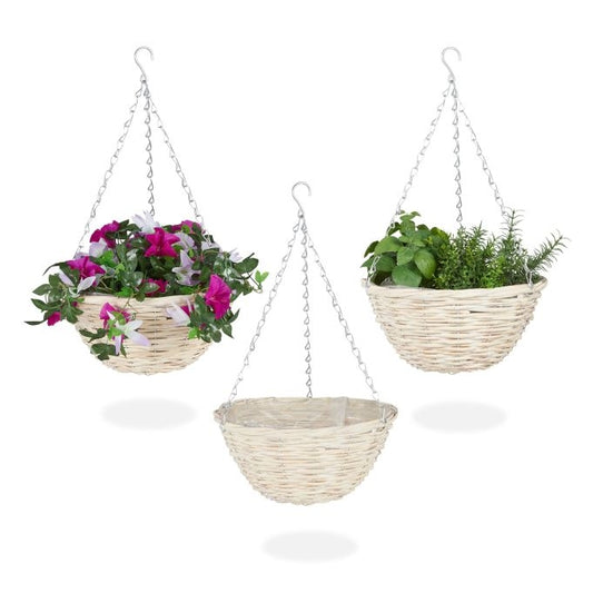 Set of 3 Small Rattan Hanging Baskets