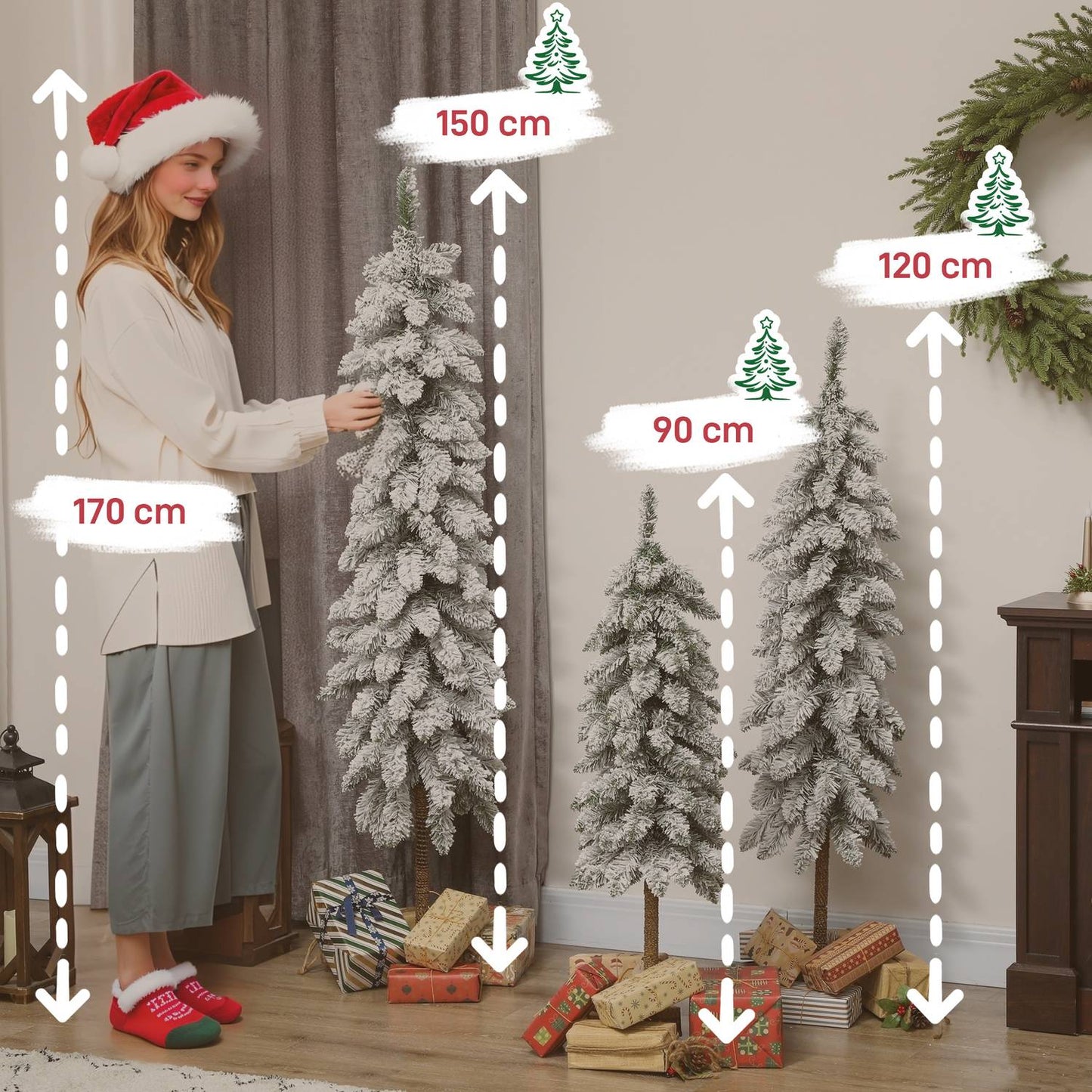 Set of 3 Snowy Artificial Christmas Trees, 3 Sizes, Flame-Resistant