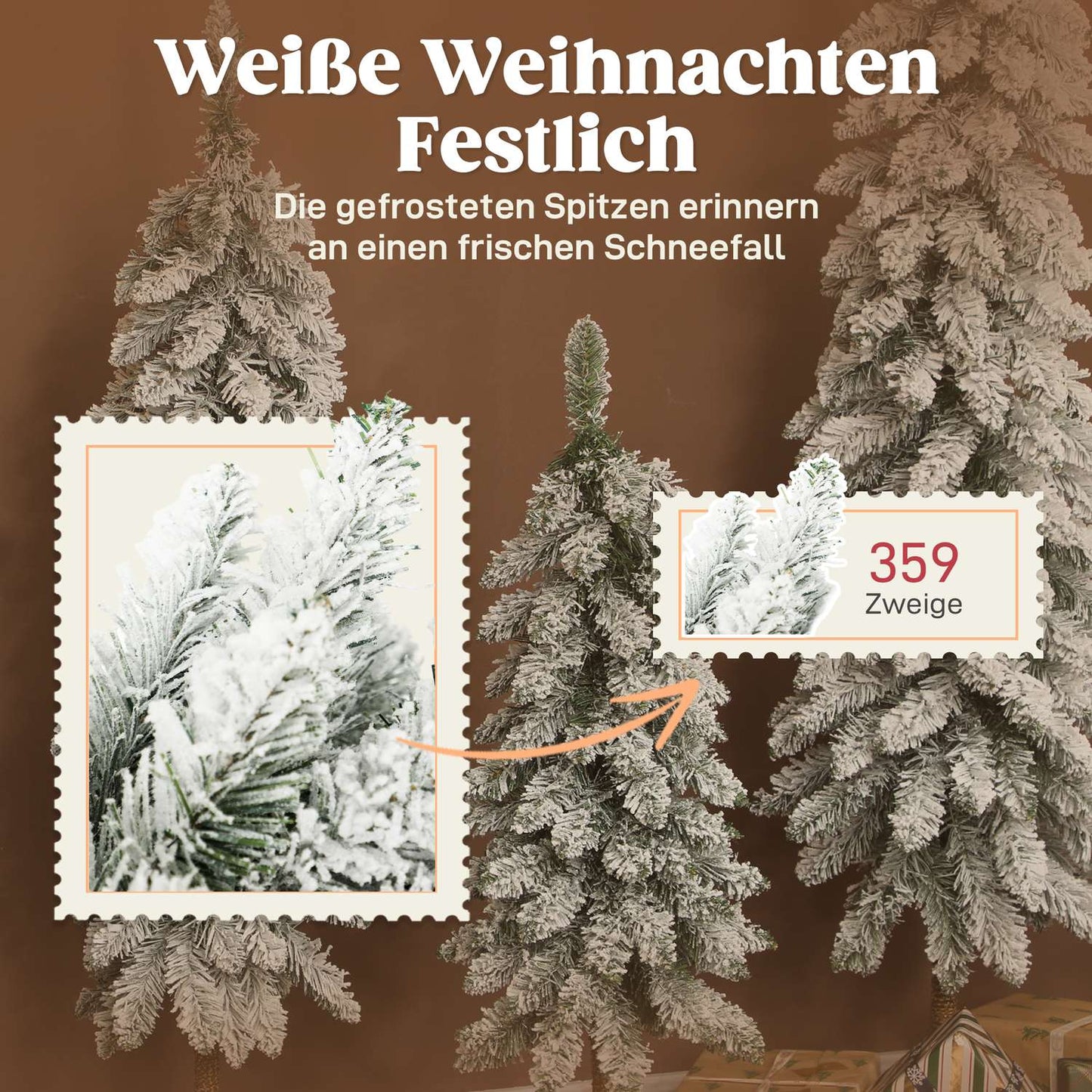 Set of 3 Snowy Artificial Christmas Trees, 3 Sizes, Flame-Resistant