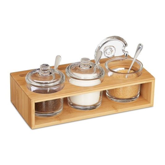 Set of 3 Spice Jars with Bamboo Holder