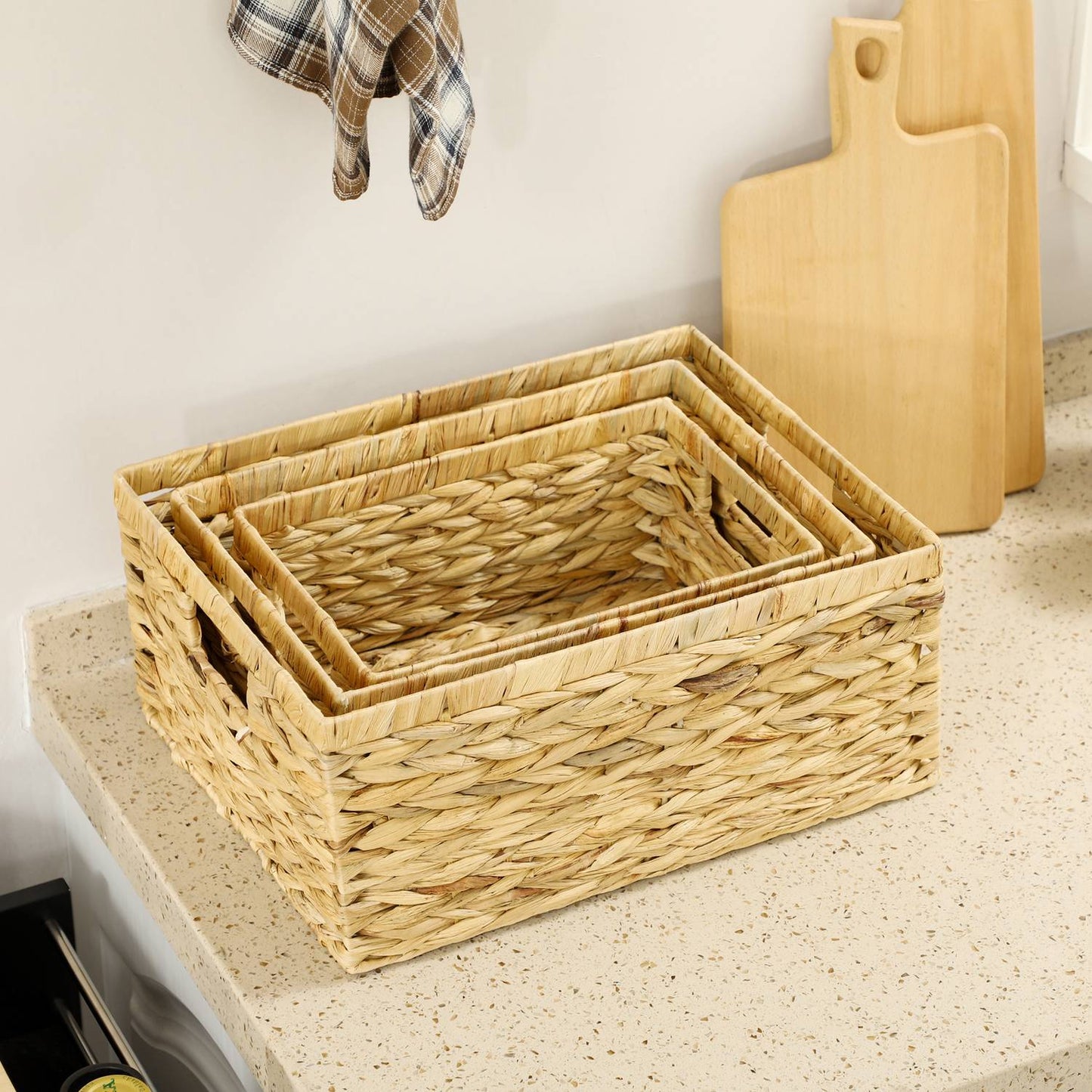 Woven storage baskets for water hyacinth, set of 3, 40x30x18 cm