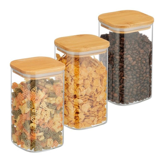 Set of 3 Storage Jars with Lids 1200 ml