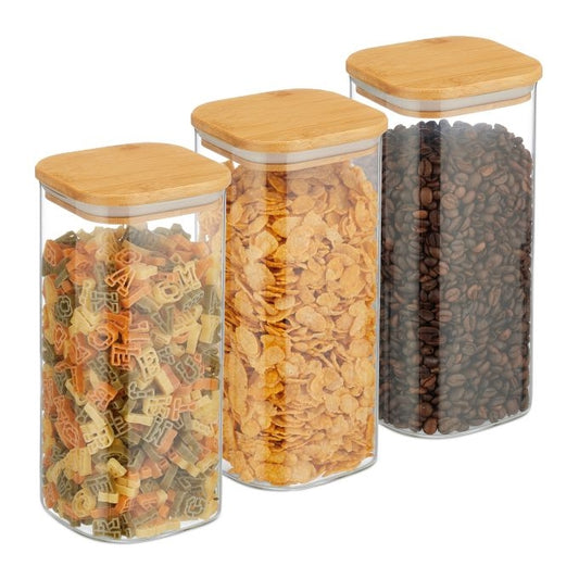 Set of 3 Storage Jars with Lids 1500 ml