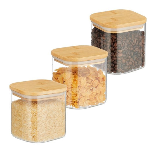 Set of 3 Storage Jars with Lids 600 ml
