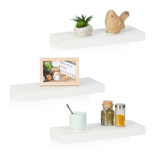 Set of 3 White Floating Wall Shelves