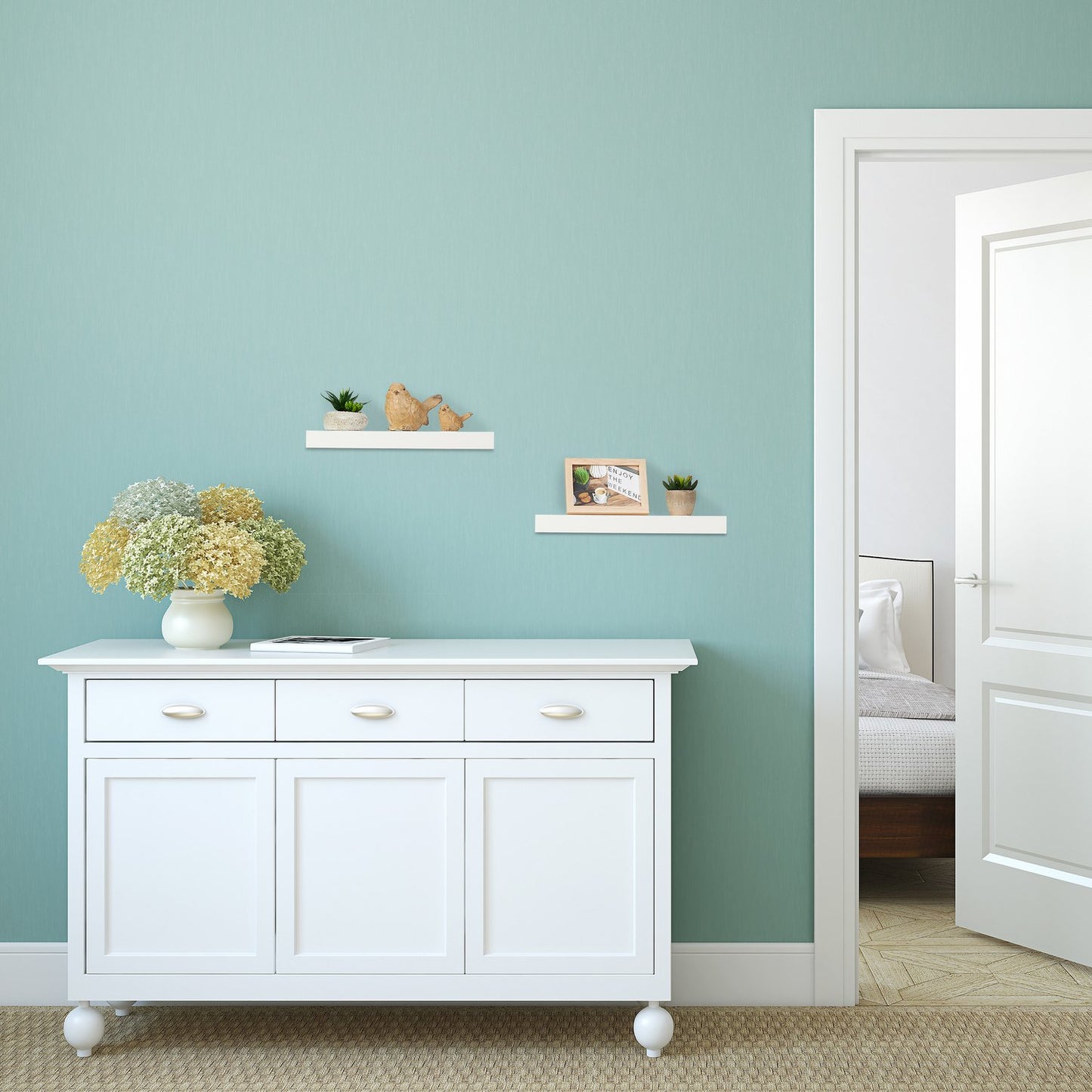 Set of 3 White Floating Wall Shelves