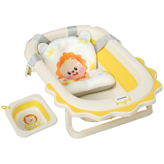 Foldable baby bathtub set with non-slip cushions, 0-3 years