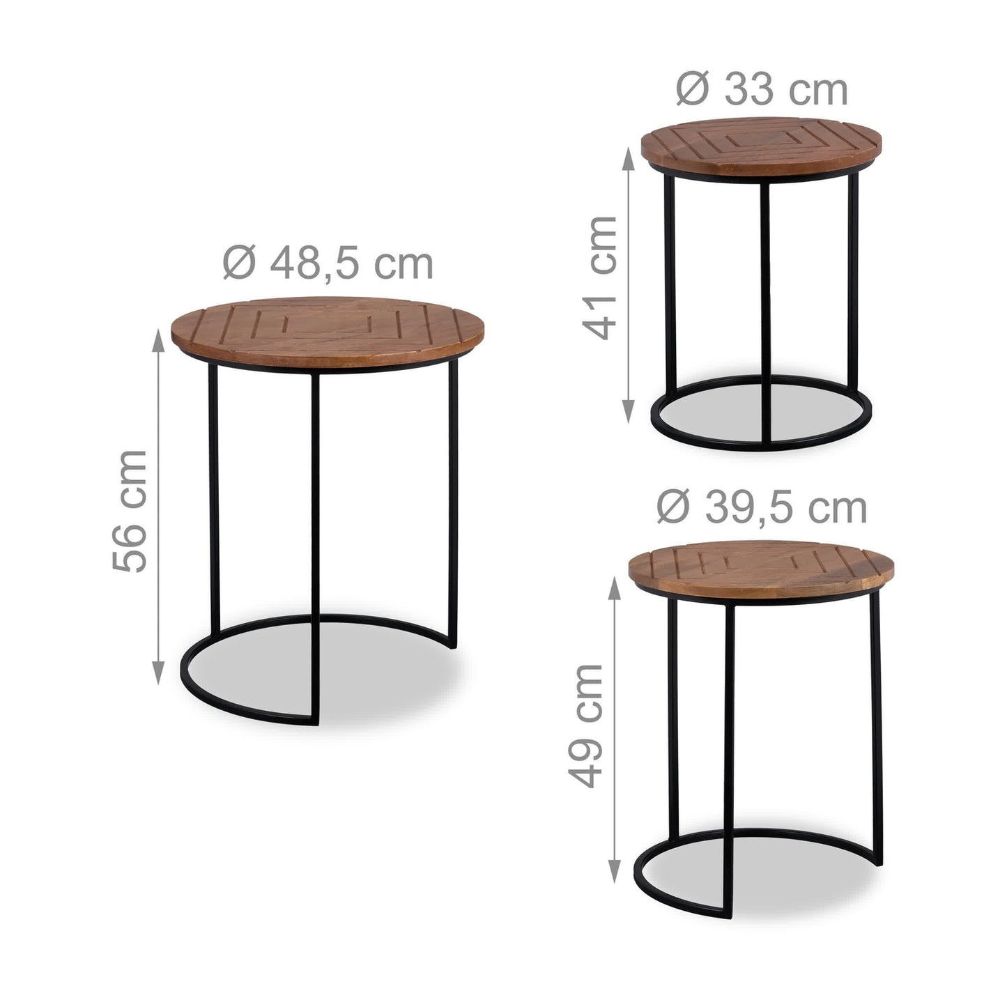 Set of 3 coffee tables in mango and metal