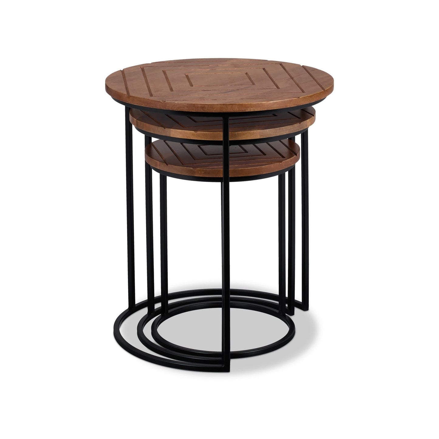 Set of 3 coffee tables in mango and metal