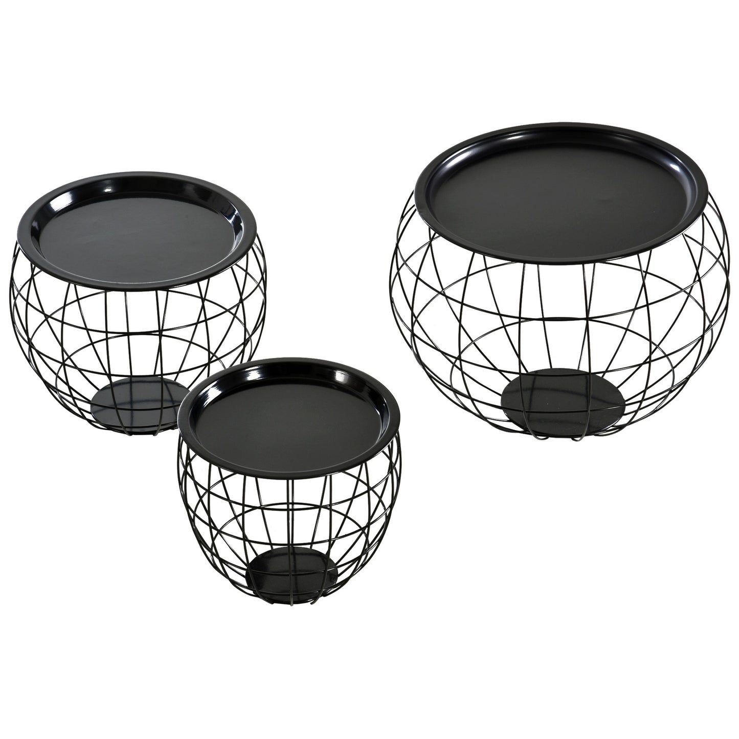 Black coffee tables - Set of 3 with removable tops