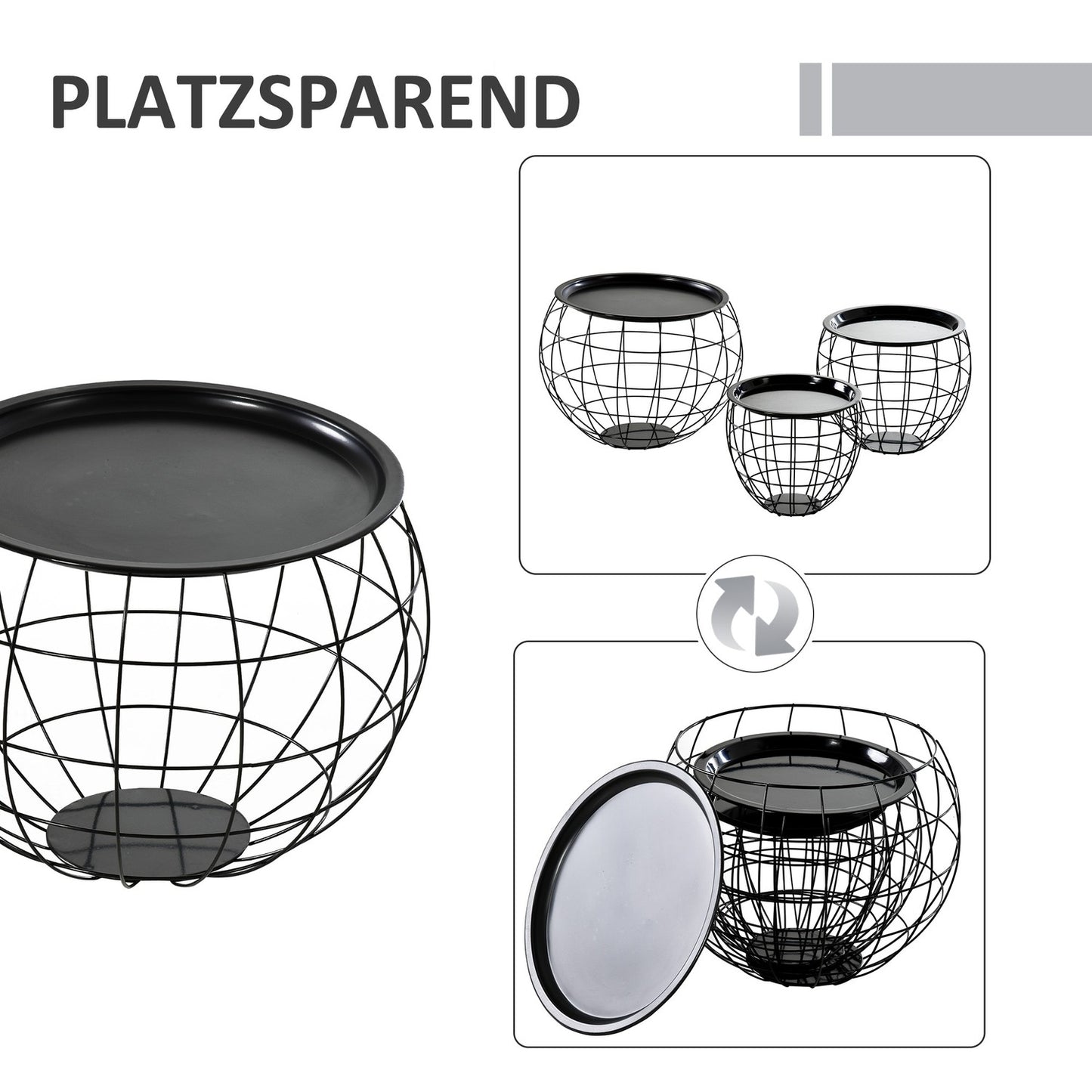 Black coffee tables - Set of 3 with removable tops
