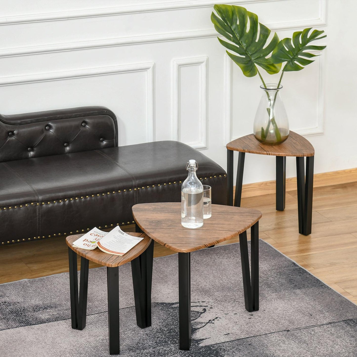Nesting coffee table set, natural MDF and black finish