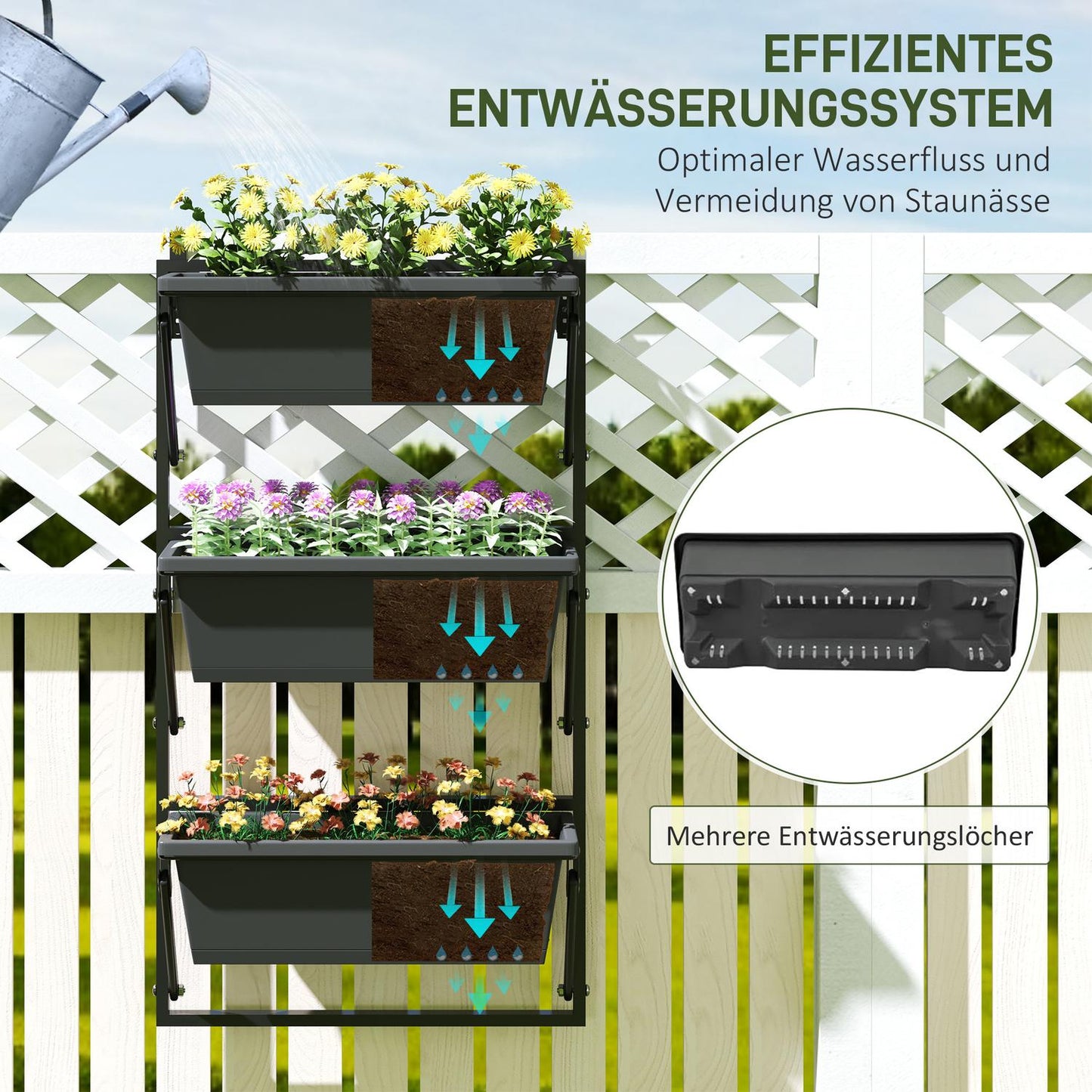 Dark gray square flower pots in plastic, 56x42 cm, set of 3