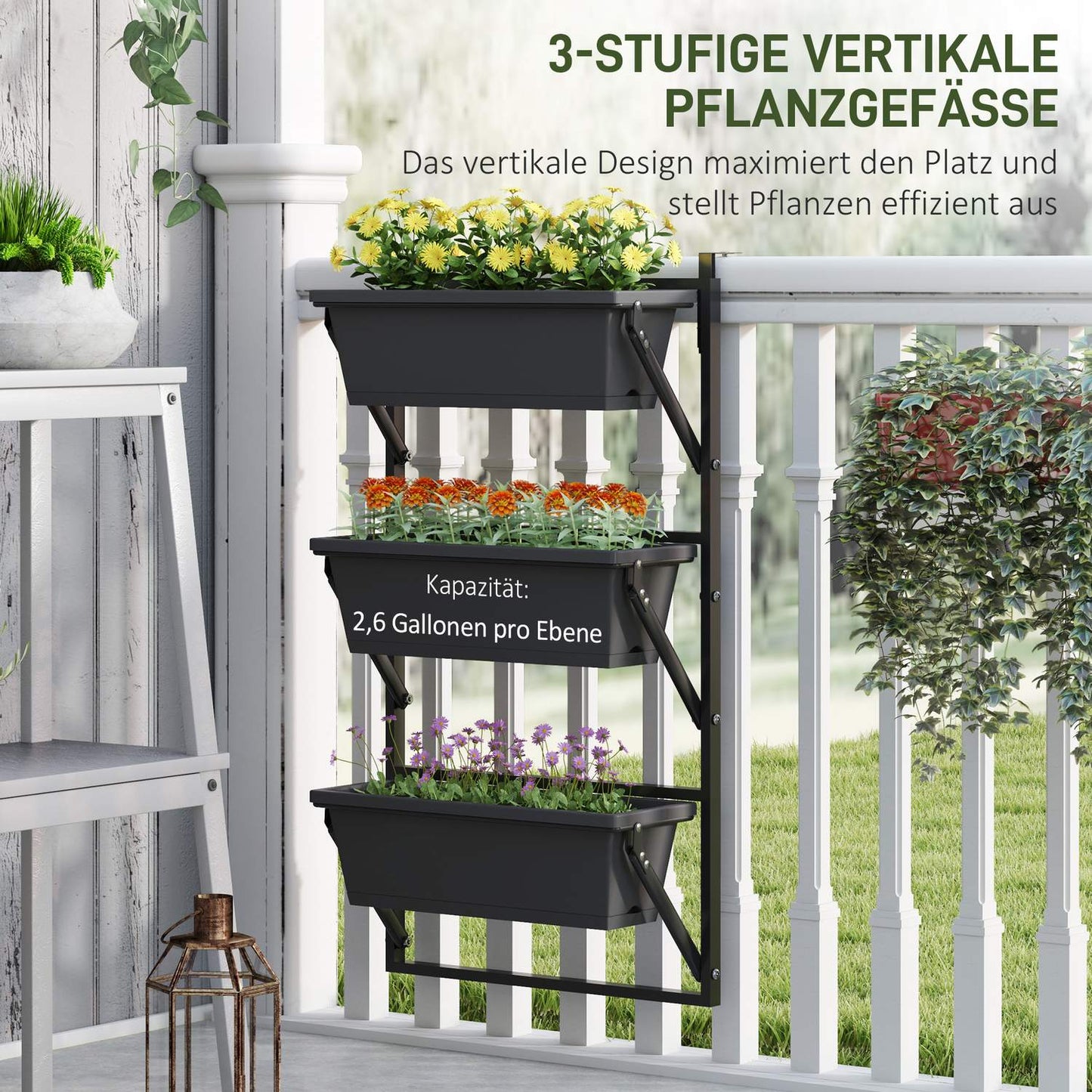 Dark gray square flower pots in plastic, 56x42 cm, set of 3