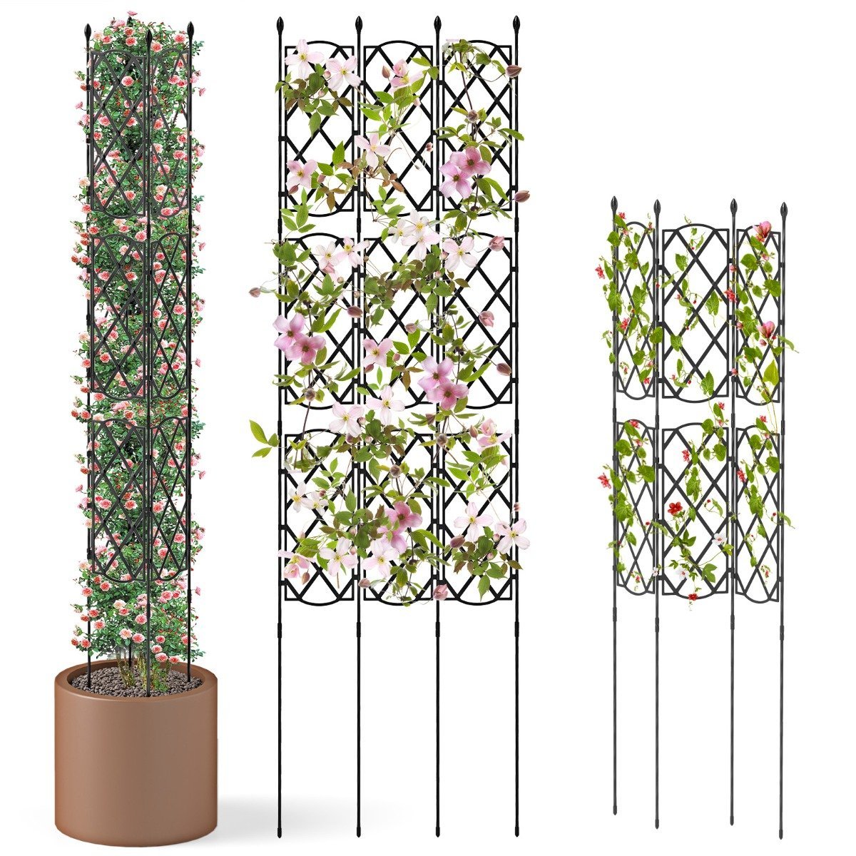 Set of 3 metal garden trellises with plug-in freestanding trellis garden fence trellis