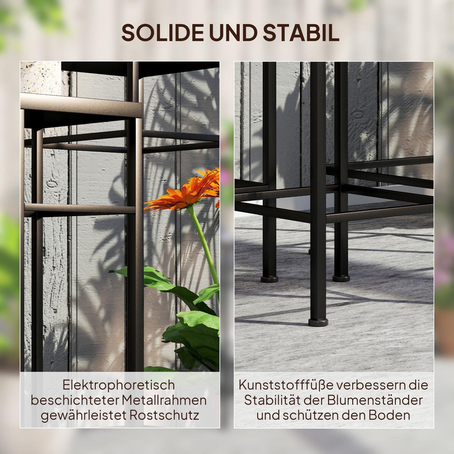 Metal plant stand for indoor use - Set of 3, blue and white, 71 cm