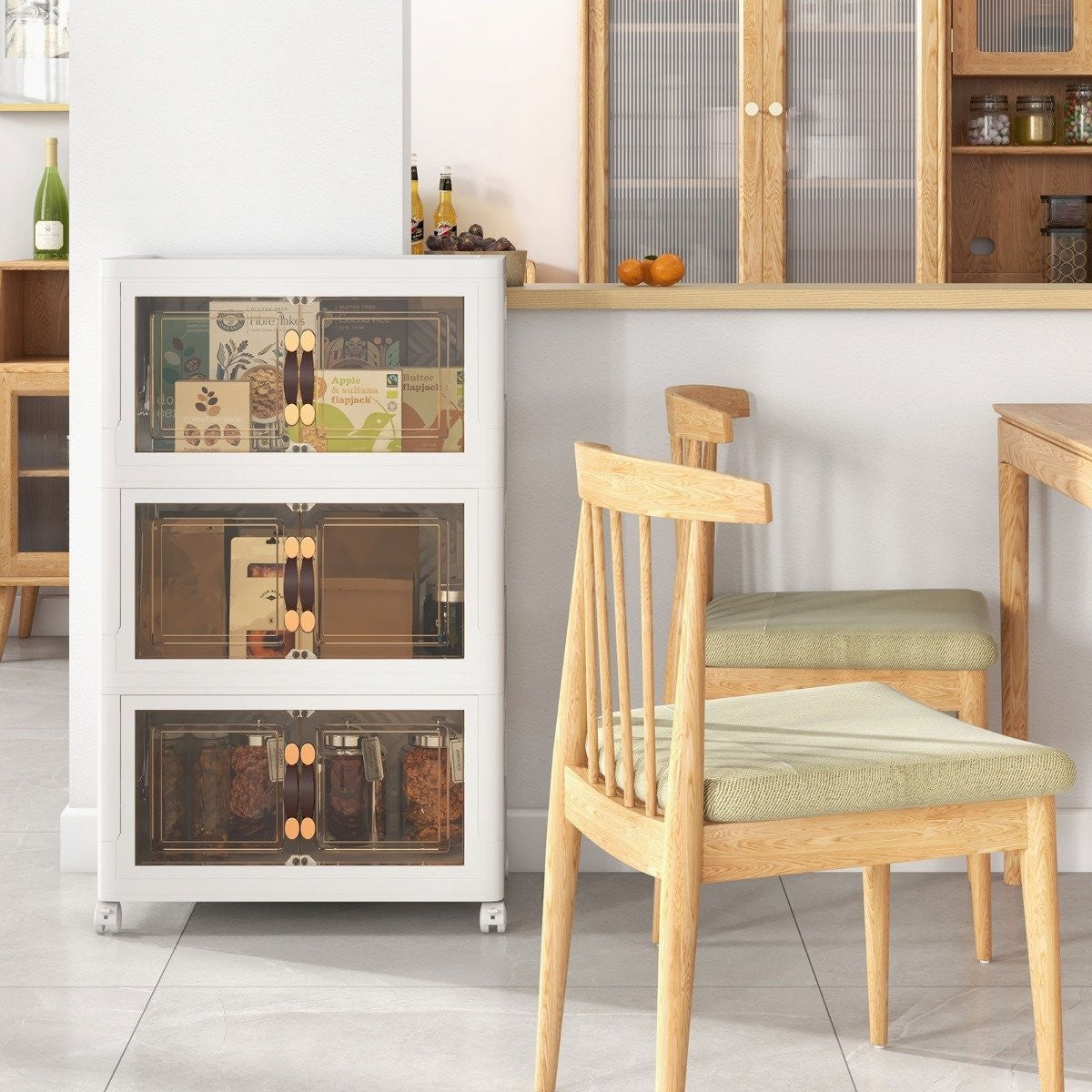Set of 3 stackable storage boxes with lids and doors, foldable 44.5 x 30 x 77.5 cm