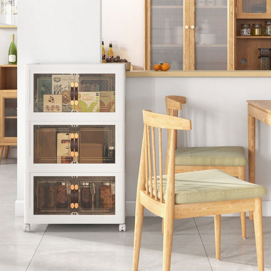 Set of 3 stackable storage boxes with lids and doors, foldable 44.5 x 30 x 77.5 cm