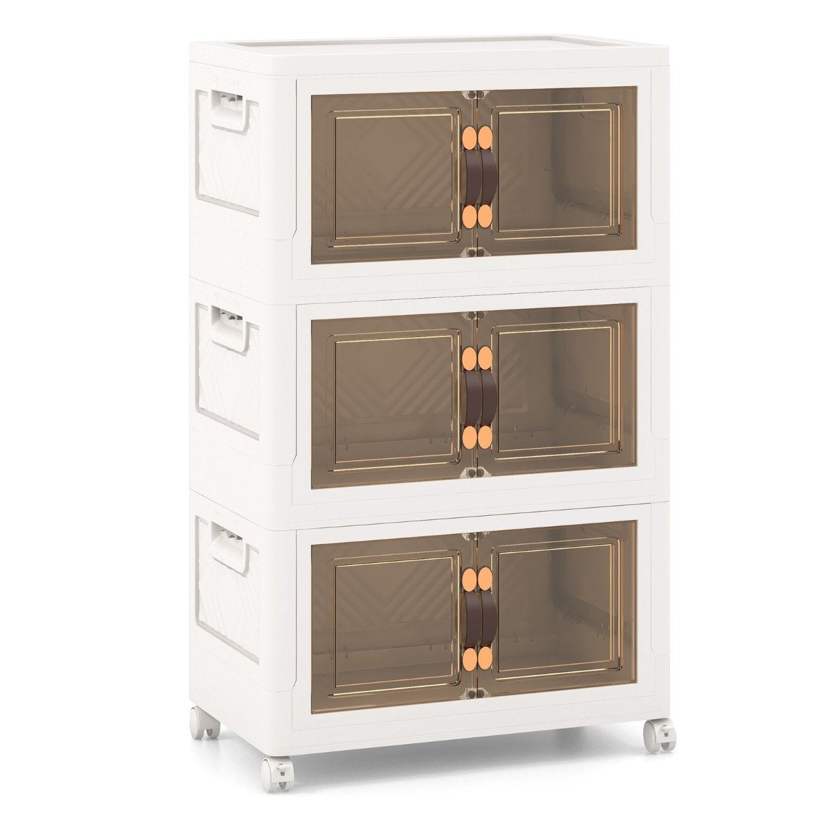 Set of 3 stackable storage boxes with lids and doors, foldable 44.5 x 30 x 77.5 cm