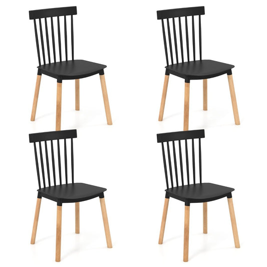 Set of 4 Dining Chairs with Spindle Backs &amp; Curved Seats Armless Chairs Black