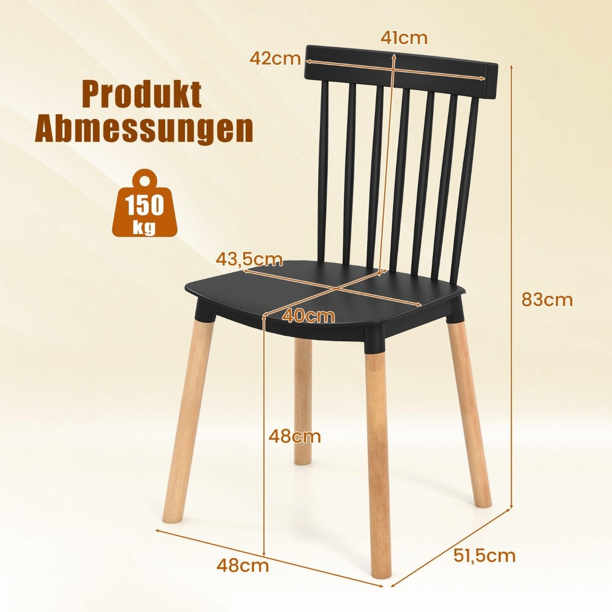 Set of 4 Dining Chairs with Spindle Backs &amp; Curved Seats Armless Chairs Black