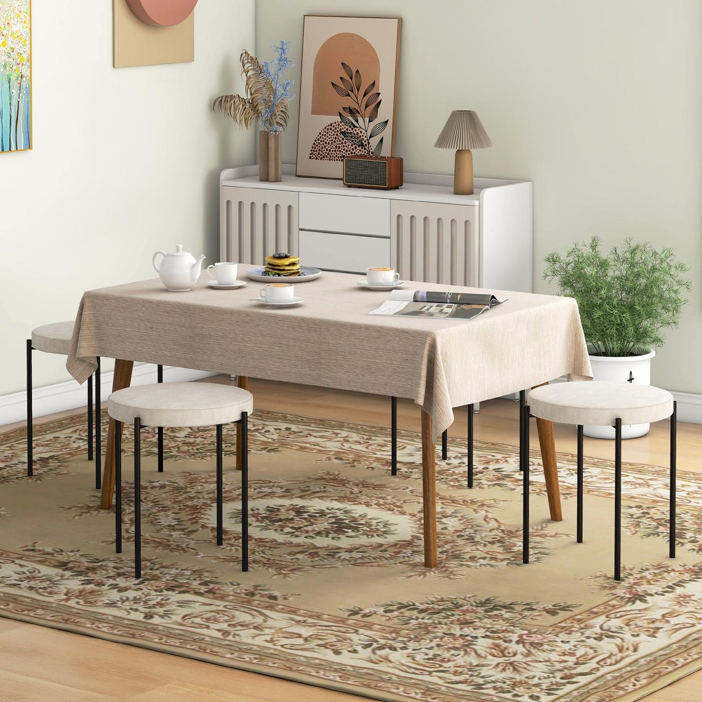 Velvet stackable dining stools, padded seats
