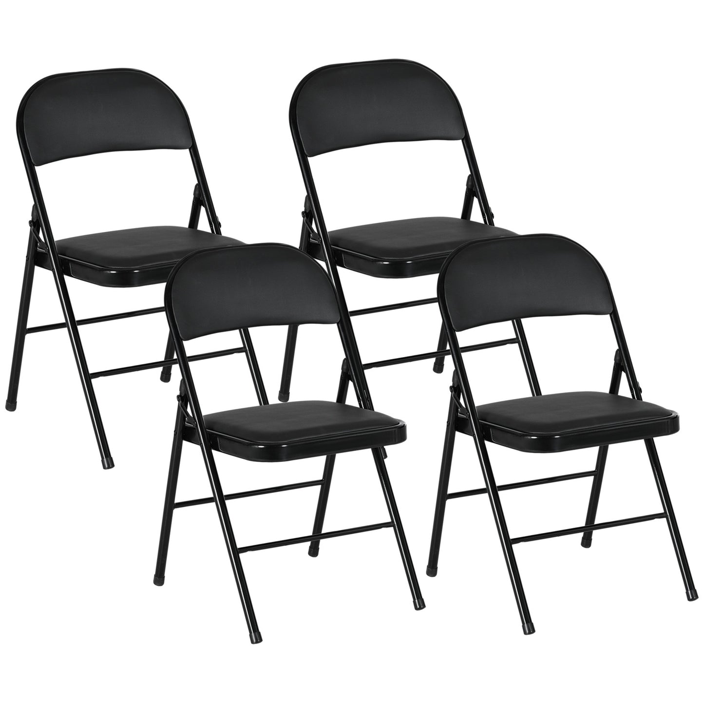 Folding chairs in artificial leather, padded, steel legs, black