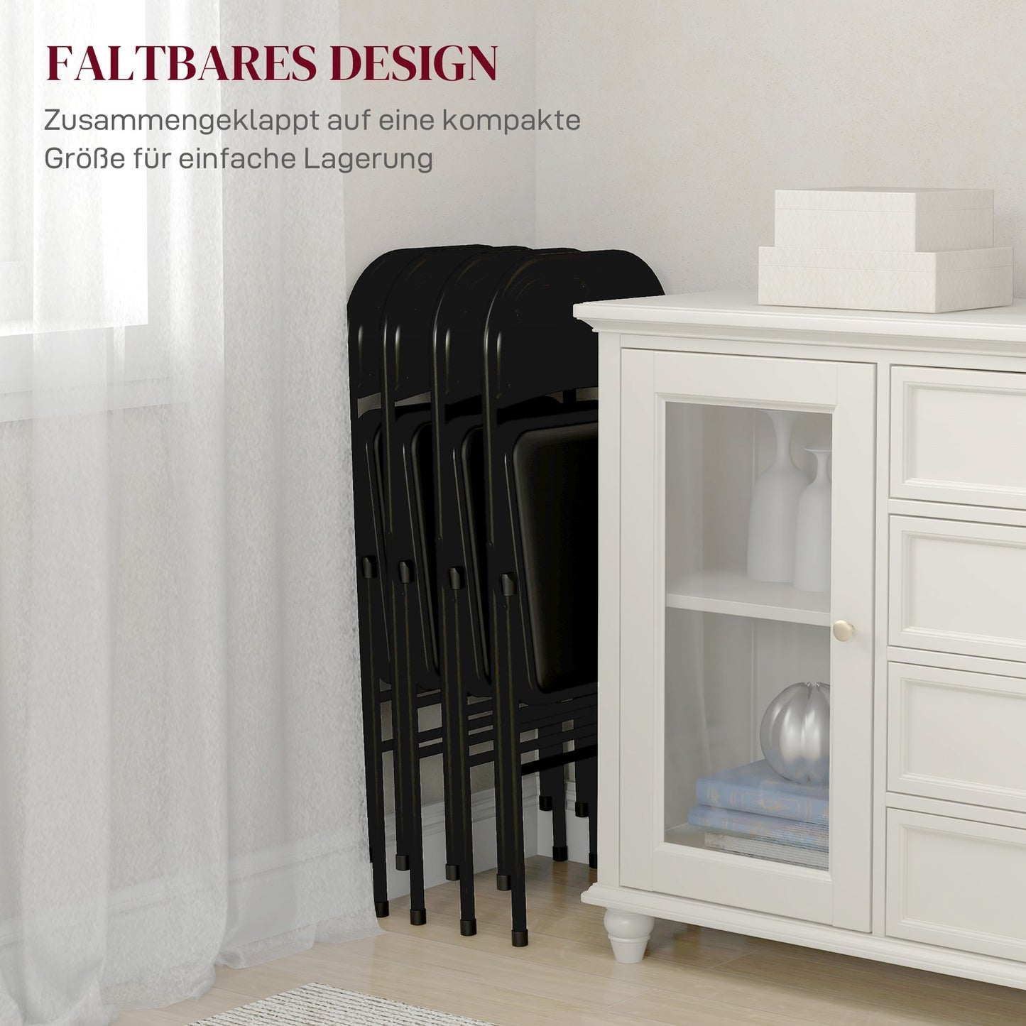 Folding chairs in artificial leather, padded, steel legs, black