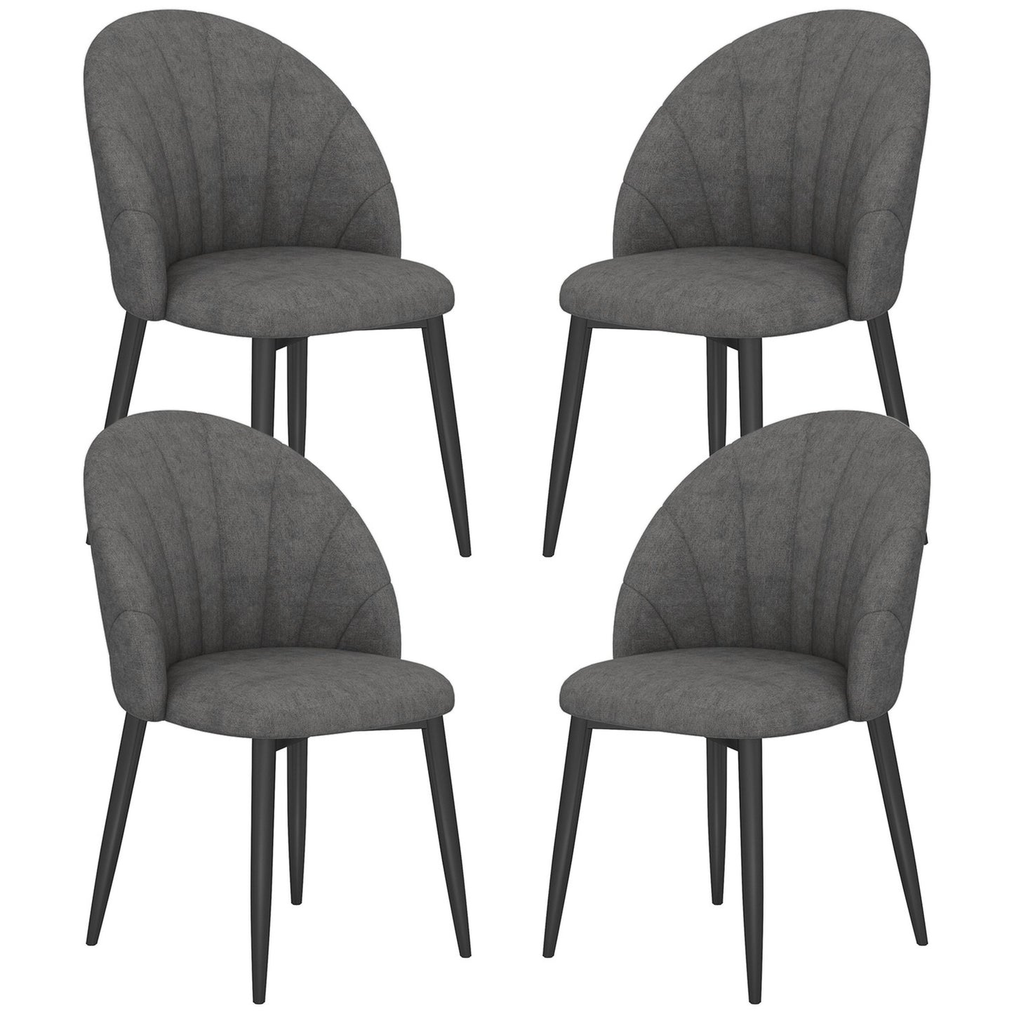 Set of 4 Velvet Dining Chairs, Ergonomic, Dark Grey