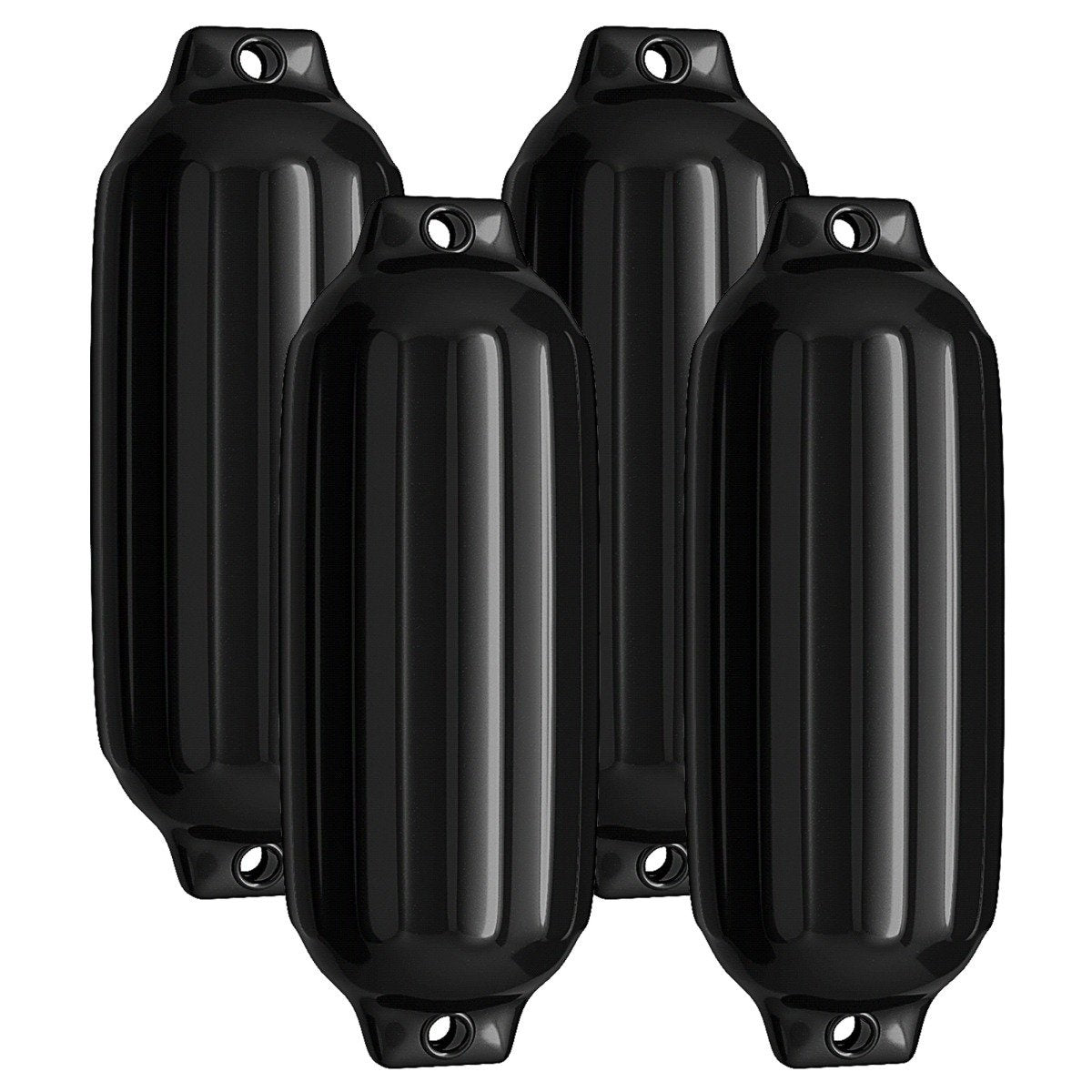 Set of 4 boat fenders, long fenders, ball fenders, boat crash protection, bridge fenders, black, 58 x 16.5 cm