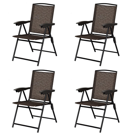 Set of 4 folding chairs, high-back garden chairs, folding chairs, 69 x 54 cm x 90 cm, brown