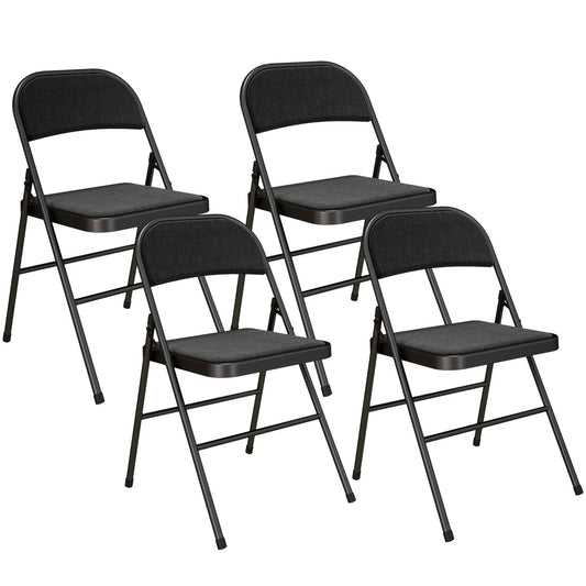 Folding Chairs Set of 4, Black, Metal Legs, Padded Seats