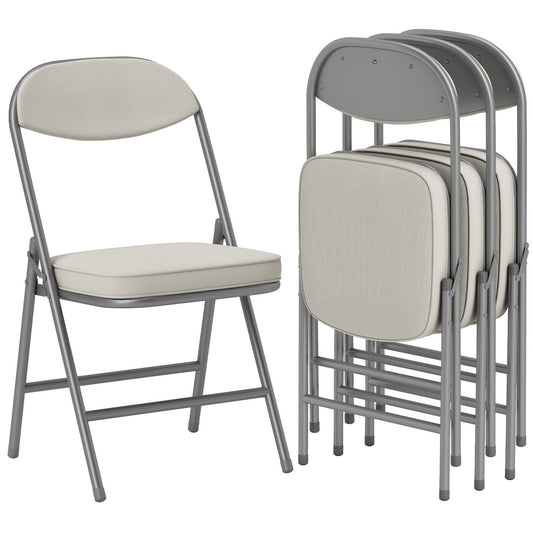Folding Chairs Set of 4, Corduroy Upholstery, Metal Frame