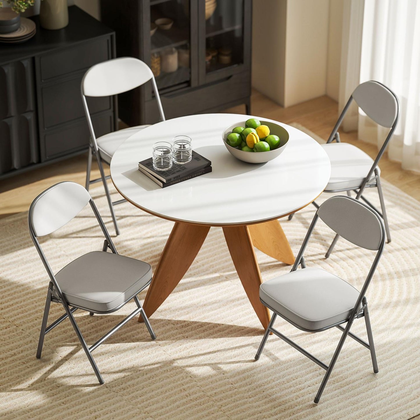 Folding Chairs Set of 4, Corduroy Upholstery, Metal Frame