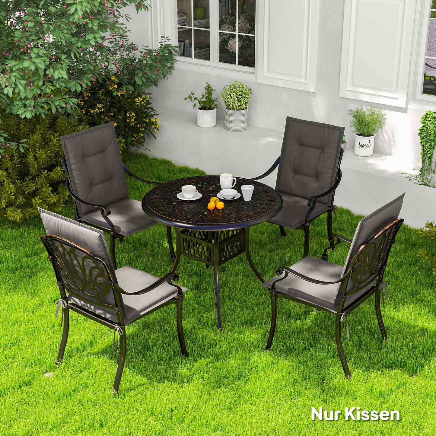 Dark gray Outdoor Indoor cushions, Set of 4, 108x50x5 cm