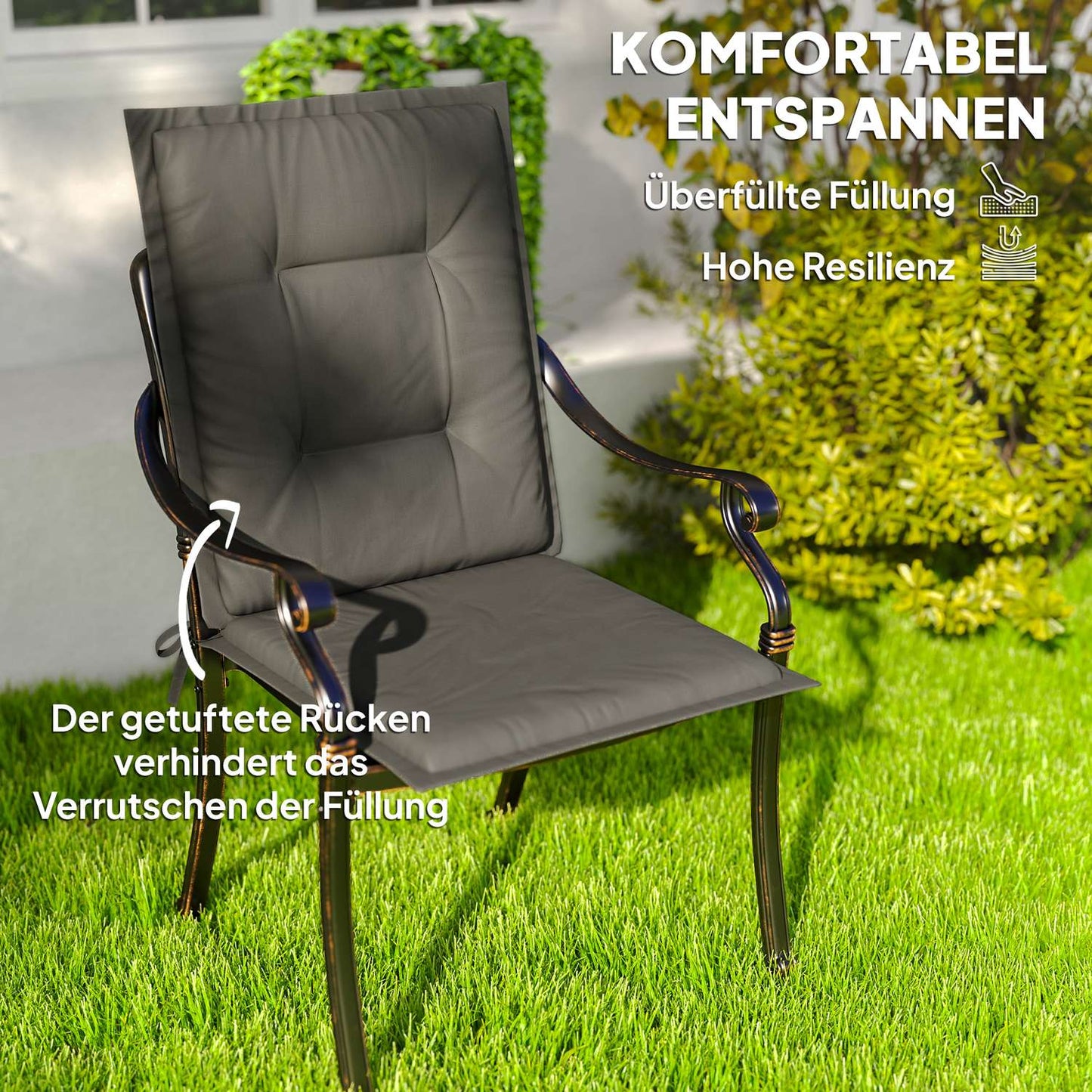 Light gray outdoor/indoor chair cushions, set of 4, 108x50x5 cm