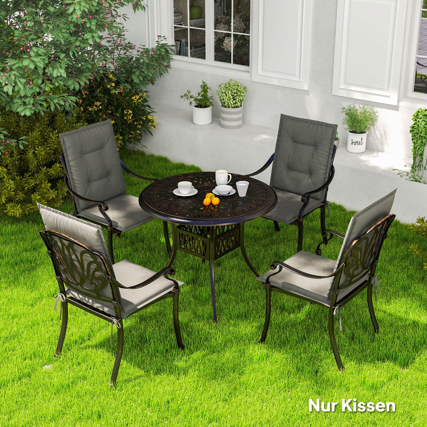 Light gray outdoor/indoor chair cushions, set of 4, 108x50x5 cm