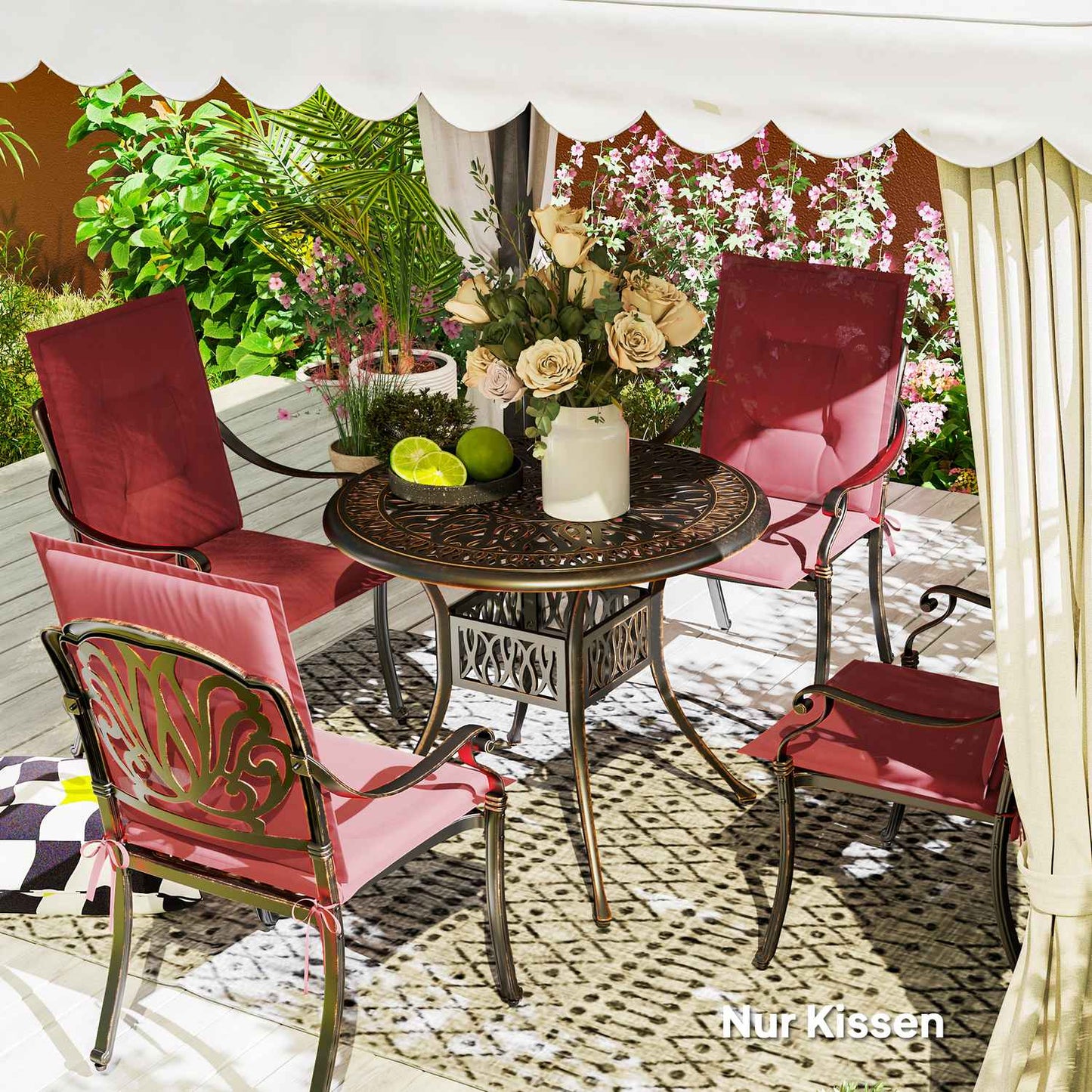 Burgundy chair & bench cushions, 108x50x5 cm, indoor/outdoor