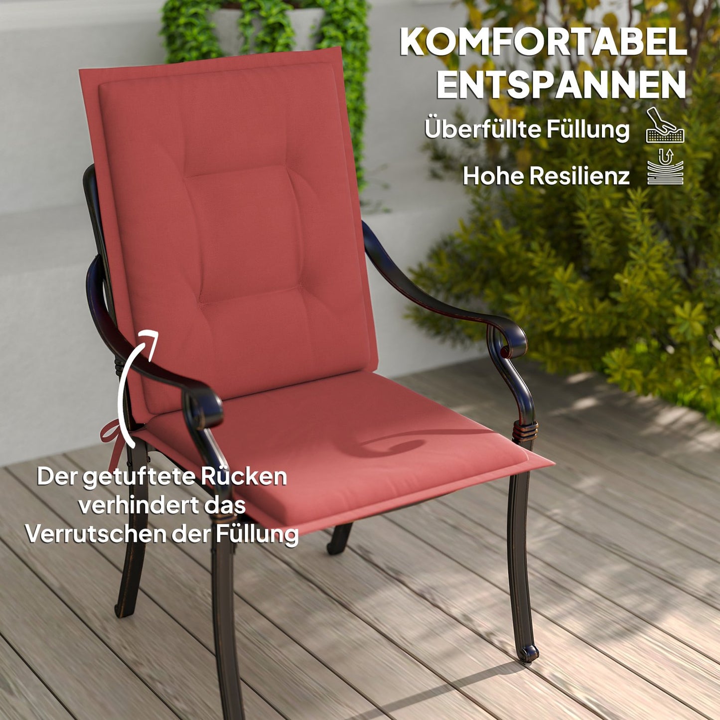 Burgundy chair & bench cushions, 108x50x5 cm, indoor/outdoor